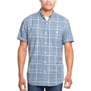Weatherproof Men Shirt Linen Cotton‎ Blend Short Sleeve Blue White Size Medium
